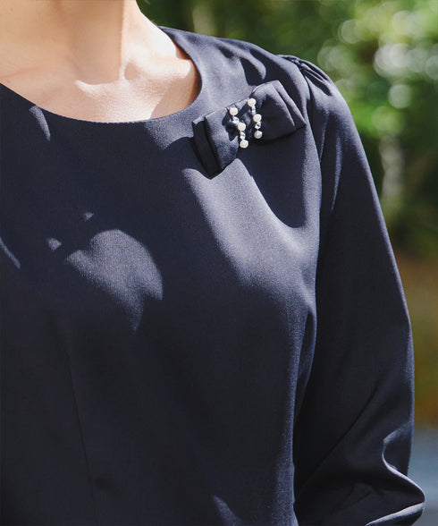 【3WAY】リボンブローチ&ベルト付きフレアワンピース