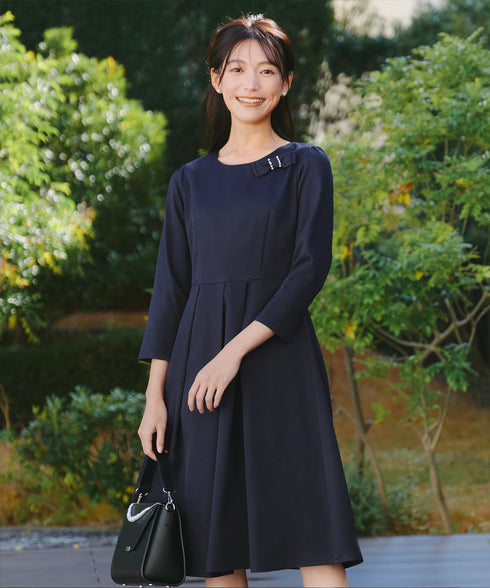 【3WAY】リボンブローチ&ベルト付きフレアワンピース