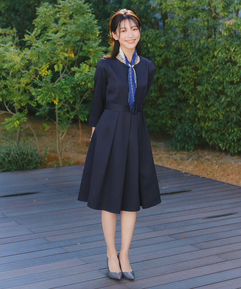 【3WAY】リボンブローチ&ベルト付きフレアワンピース