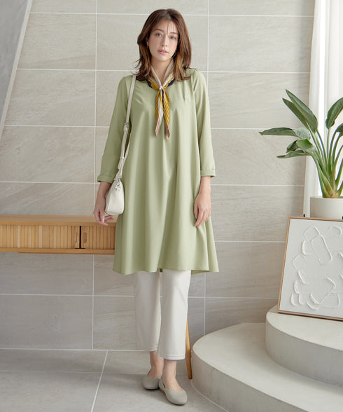 バックギャザーハートネックAラインワンピース