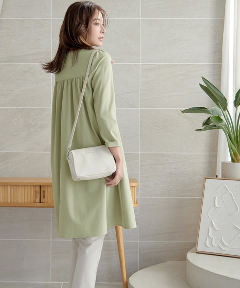 バックギャザーハートネックAラインワンピース