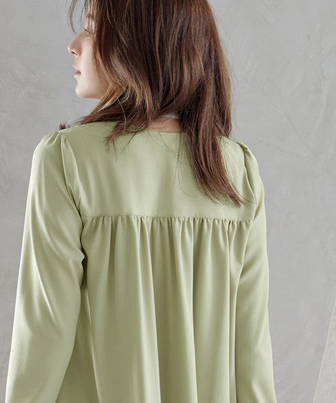 バックギャザーハートネックAラインワンピース