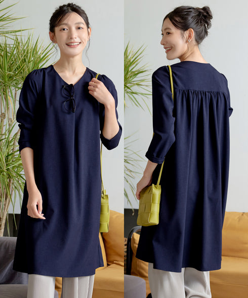 バックギャザーハートネックAラインワンピース