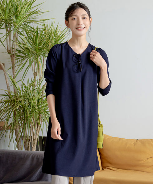 バックギャザーハートネックAラインワンピース