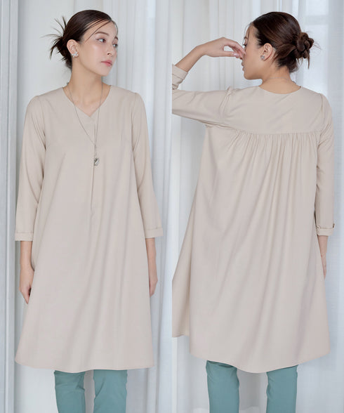 バックギャザーハートネックAラインワンピース