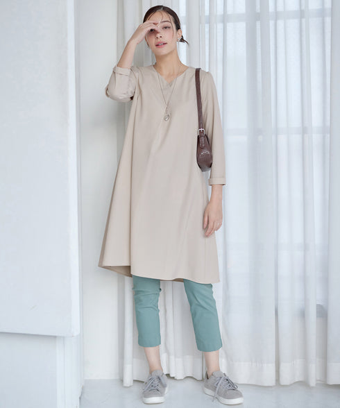 バックギャザーハートネックAラインワンピース