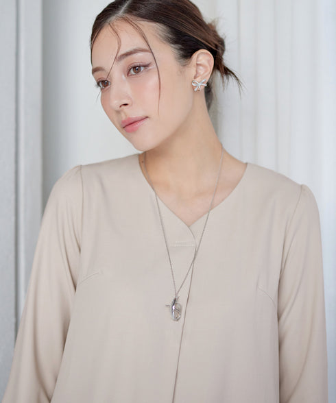 バックギャザーハートネックAラインワンピース