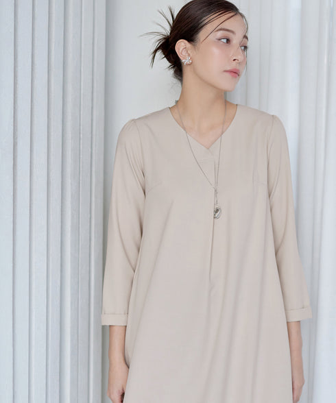 バックギャザーハートネックAラインワンピース