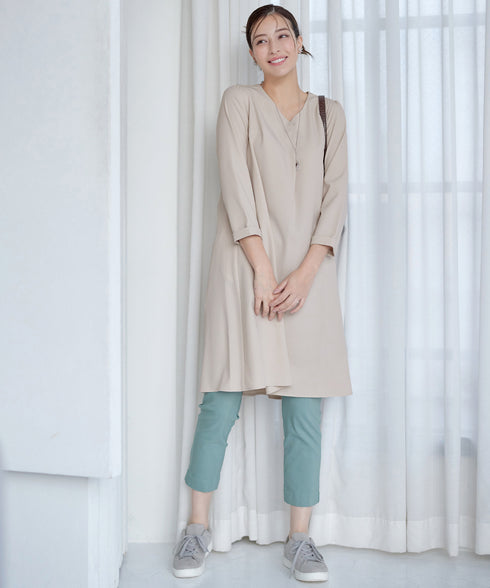 バックギャザーハートネックAラインワンピース