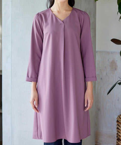 バックギャザーハートネックAラインワンピース