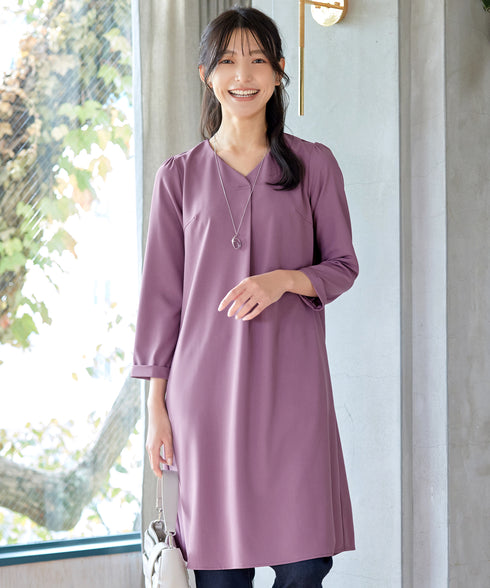 バックギャザーハートネックAラインワンピース