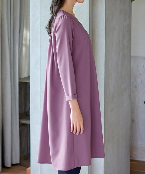 バックギャザーハートネックAラインワンピース