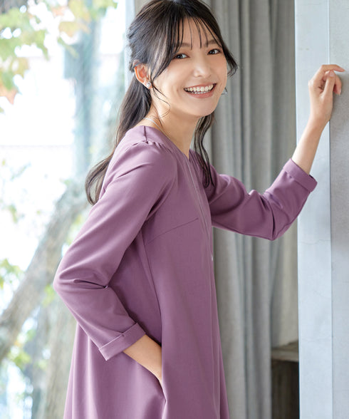 バックギャザーハートネックAラインワンピース