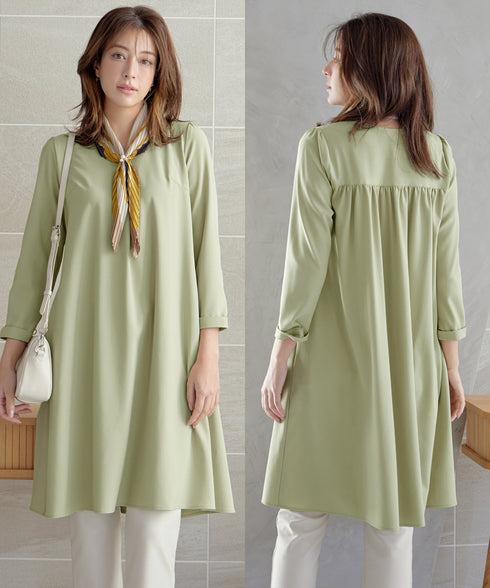 バックギャザーハートネックAラインワンピース