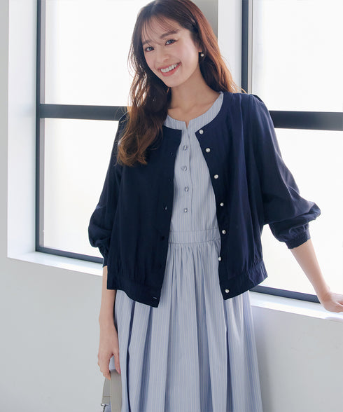 ベルト付きストライプワンピース