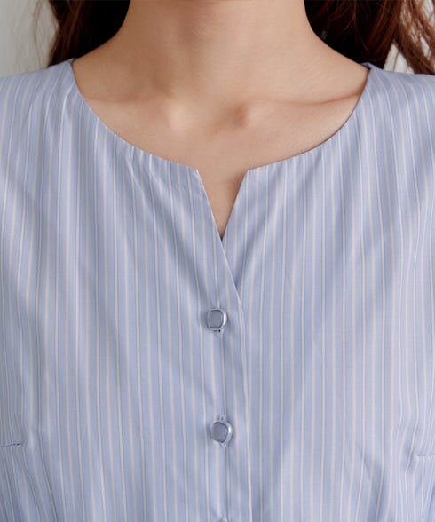 ベルト付きストライプワンピース