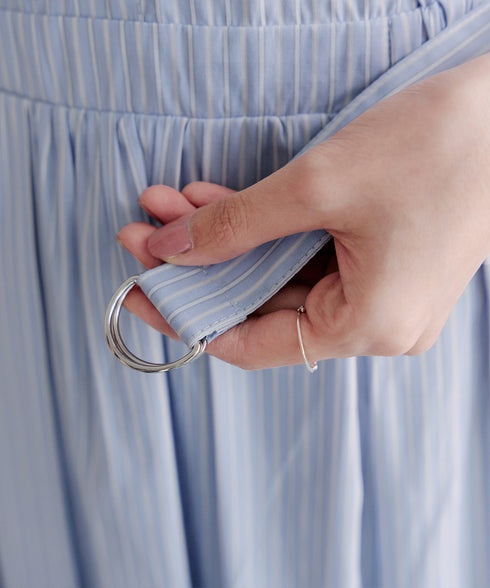 ベルト付きストライプワンピース