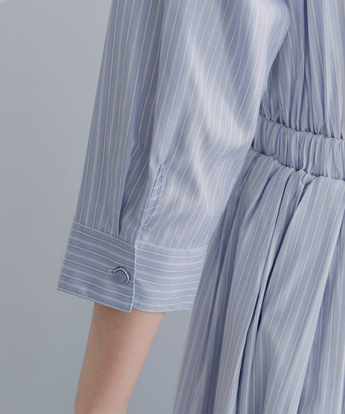 ベルト付きストライプワンピース