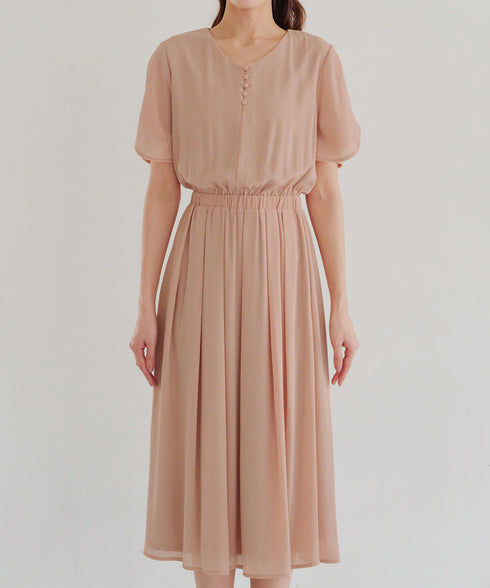 花びらスリーブベルト付きワンピース