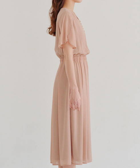 花びらスリーブベルト付きワンピース