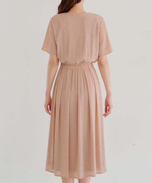 花びらスリーブベルト付きワンピース