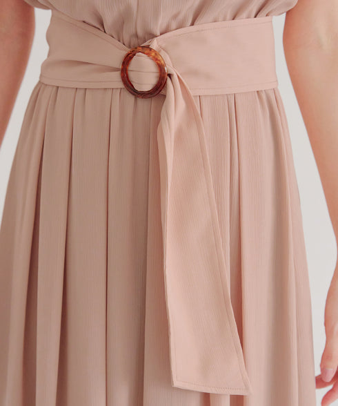 花びらスリーブベルト付きワンピース