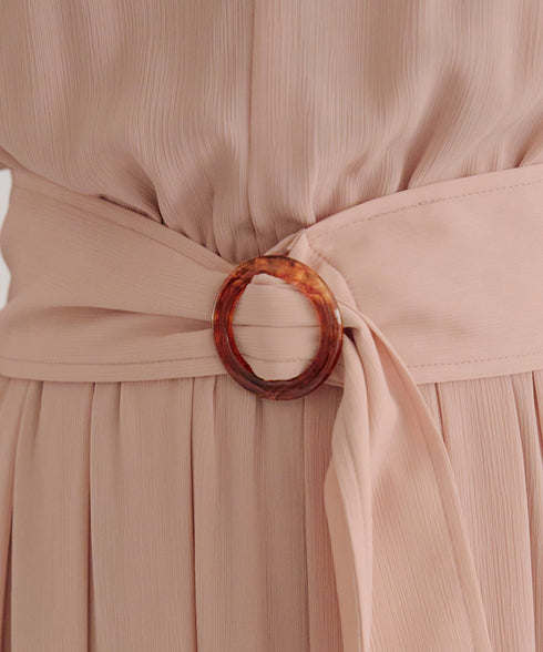 花びらスリーブベルト付きワンピース