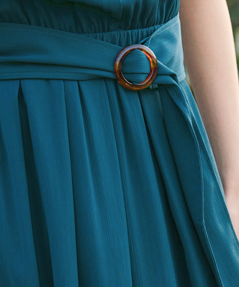 花びらスリーブベルト付きワンピース