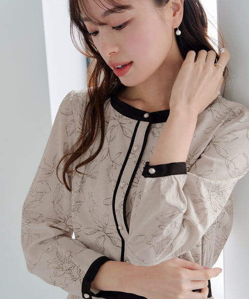 【安田美沙子さん着用】フラワープリント配色ワンピース