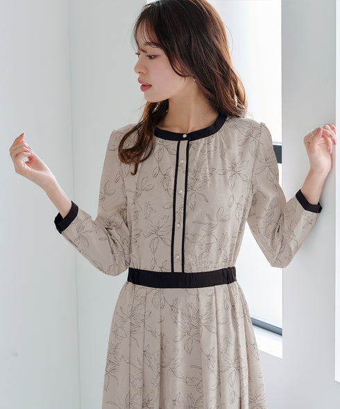 【安田美沙子さん着用】フラワープリント配色ワンピース