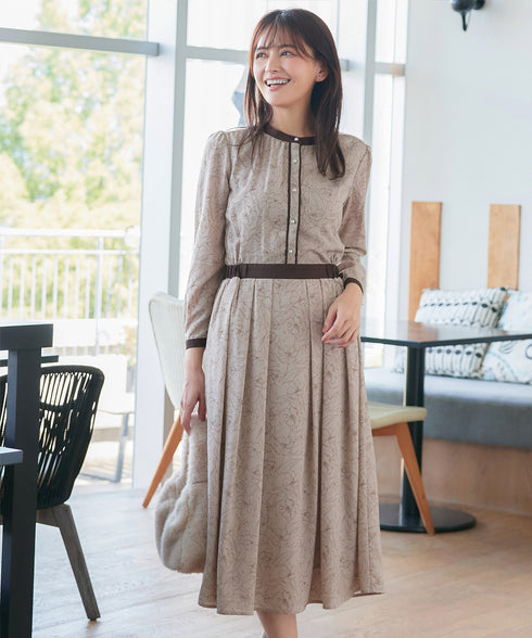 【安田美沙子さん着用】フラワープリント配色ワンピース