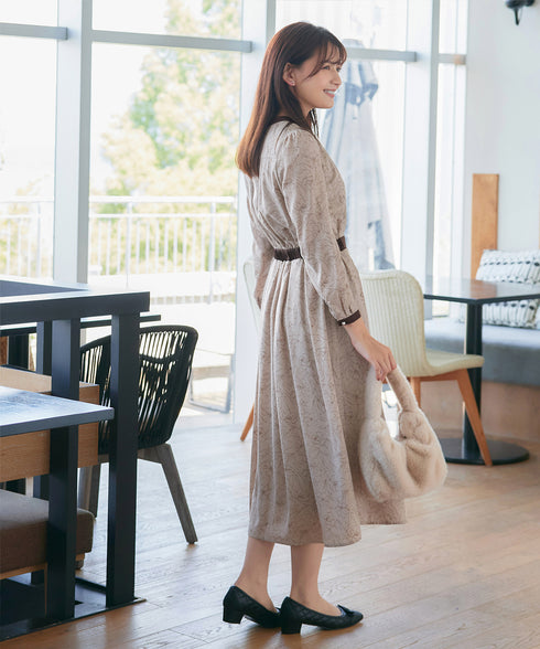 【安田美沙子さん着用】フラワープリント配色ワンピース