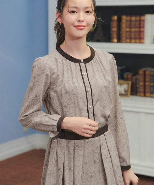 【安田美沙子さん着用】フラワープリント配色ワンピース