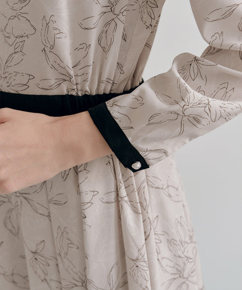 【安田美沙子さん着用】フラワープリント配色ワンピース