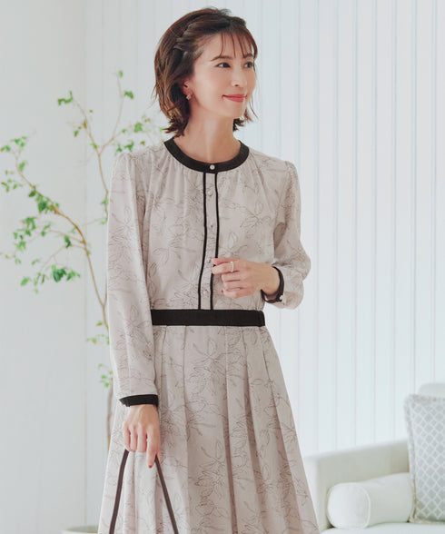 【安田美沙子さん着用】フラワープリント配色ワンピース