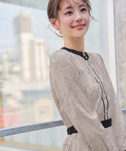 【安田美沙子さん着用】フラワープリント配色ワンピース