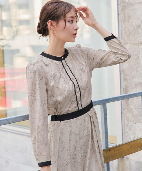 【安田美沙子さん着用】フラワープリント配色ワンピース