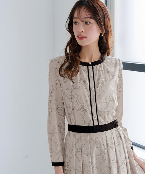 【安田美沙子さん着用】フラワープリント配色ワンピース