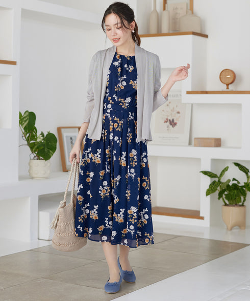 【新色追加】 大花柄シフォンワンピース