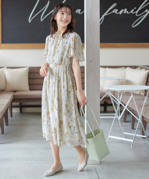 大花柄シフォンワンピース