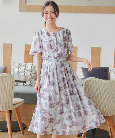 大花柄シフォンワンピース