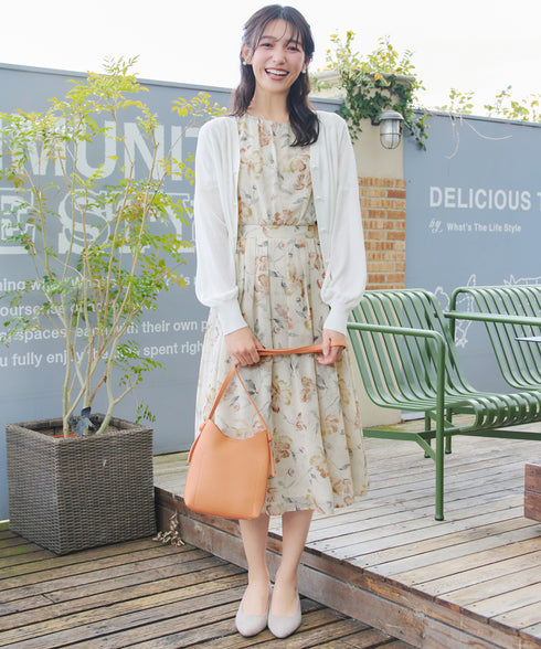 【新色追加】 大花柄シフォンワンピース