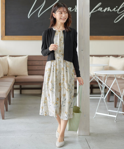 大花柄シフォンワンピース