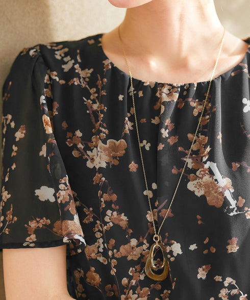 大花柄シフォンワンピース