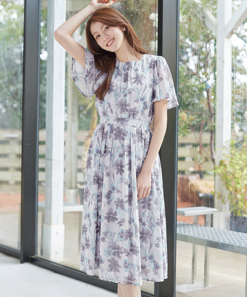 【新色追加】 大花柄シフォンワンピース