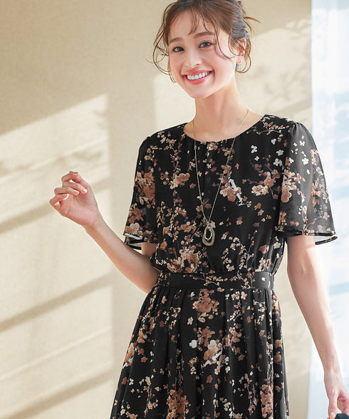 大花柄シフォンワンピース