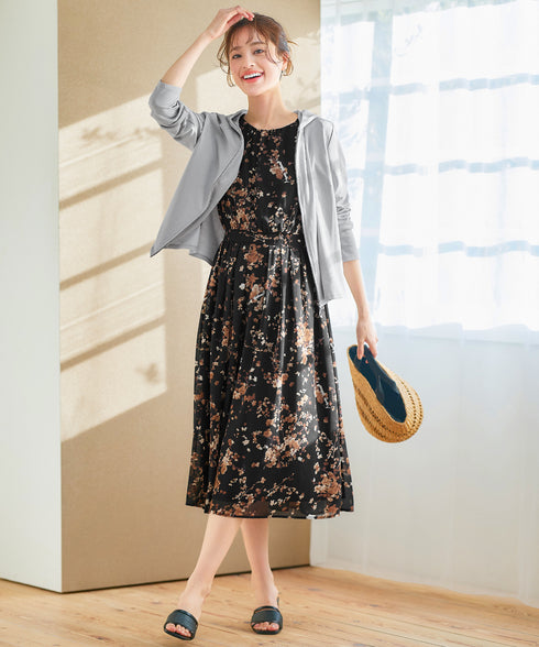 大花柄シフォンワンピース