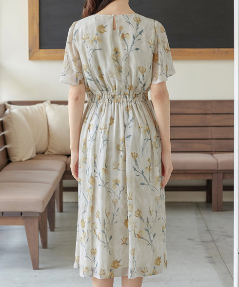 大花柄シフォンワンピース