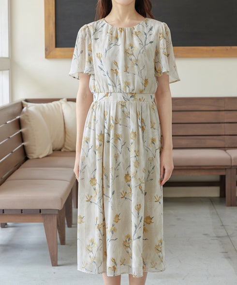 【新色追加】 大花柄シフォンワンピース