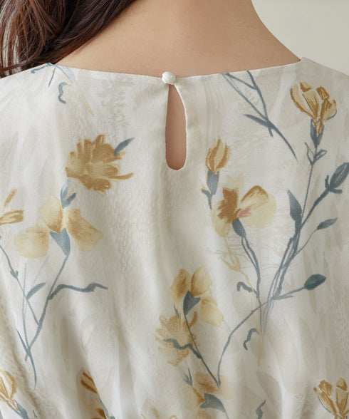 大花柄シフォンワンピース